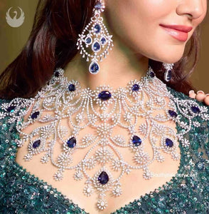 Diamond Necklace Set With Blue Diamond Style