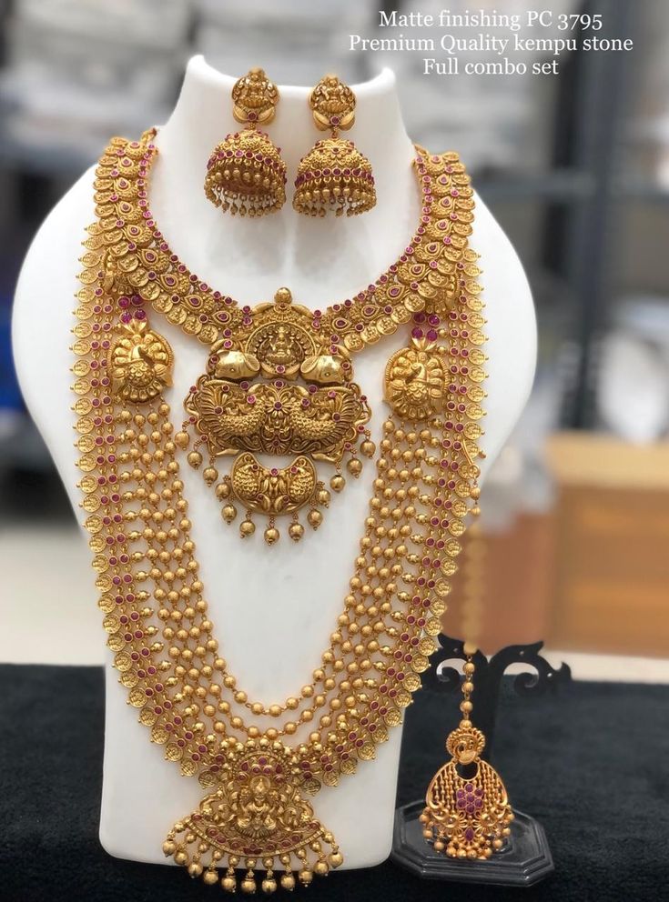 Amrutha Designed With Combo Gold Plated Set With Kemp Stone